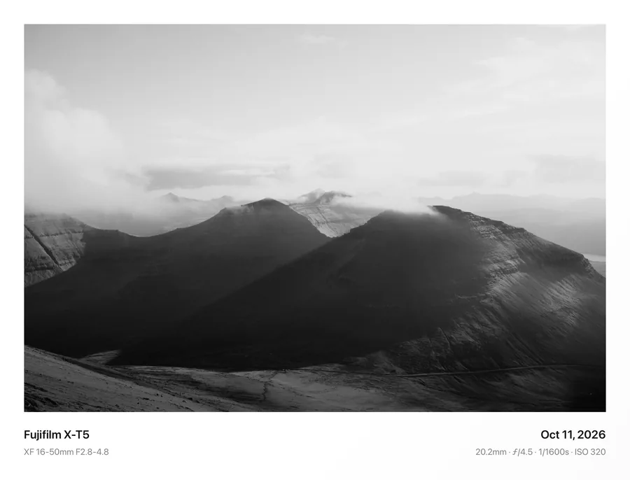 Mountains in black and white, framed in Classic